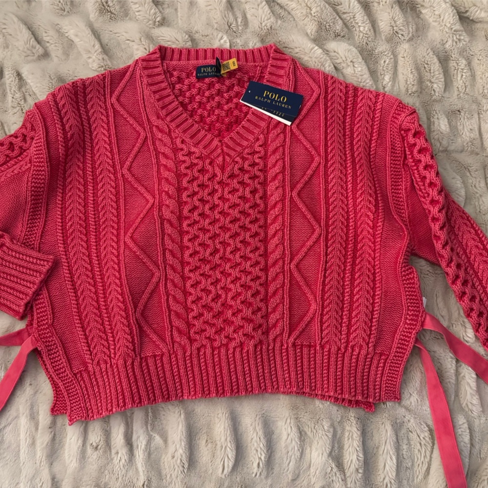 Gorgeous Ralph Lauren cable knit faded red cotton sweater